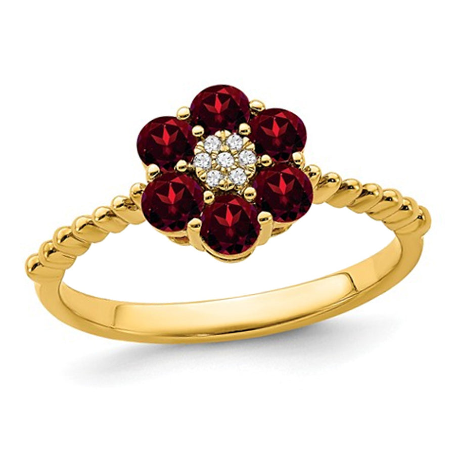 Natural Garnet Flower Ring 9/10 Carat (ctw) in 14K Yellow Gold Image 1