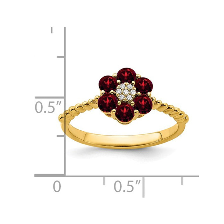 Natural Garnet Flower Ring 9/10 Carat (ctw) in 14K Yellow Gold Image 2