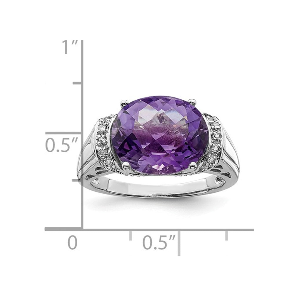 4.20 Carat (ctw) Amethyst Ring in Sterling Silver with Accent Diamonds Image 2