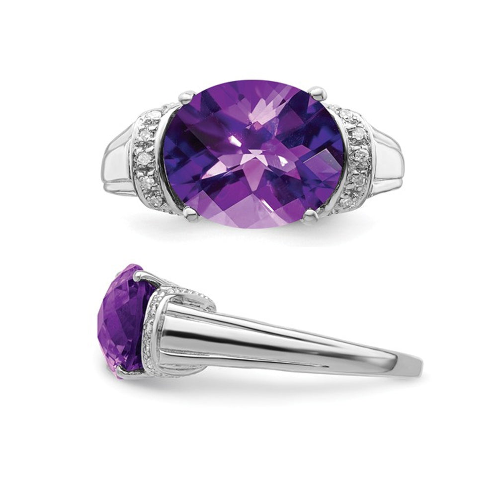 4.20 Carat (ctw) Amethyst Ring in Sterling Silver with Accent Diamonds Image 3