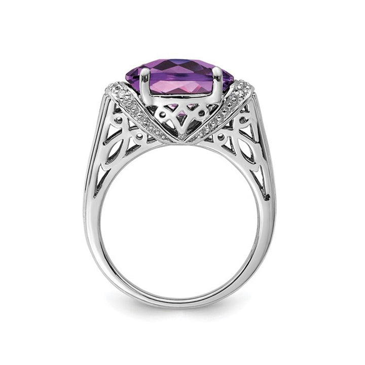 4.20 Carat (ctw) Amethyst Ring in Sterling Silver with Accent Diamonds Image 4