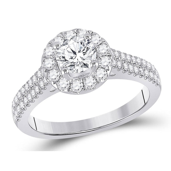 1.30 Carat (ctw G-HI1-I2) Halo Diamond Engagement Ring in 14K White Gold Image 1