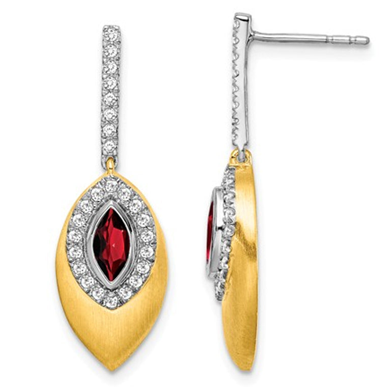 7/10 Carat (ctw) Garnet Drop Earrings in 14K Yellow and White Gold with Diamonds Image 1