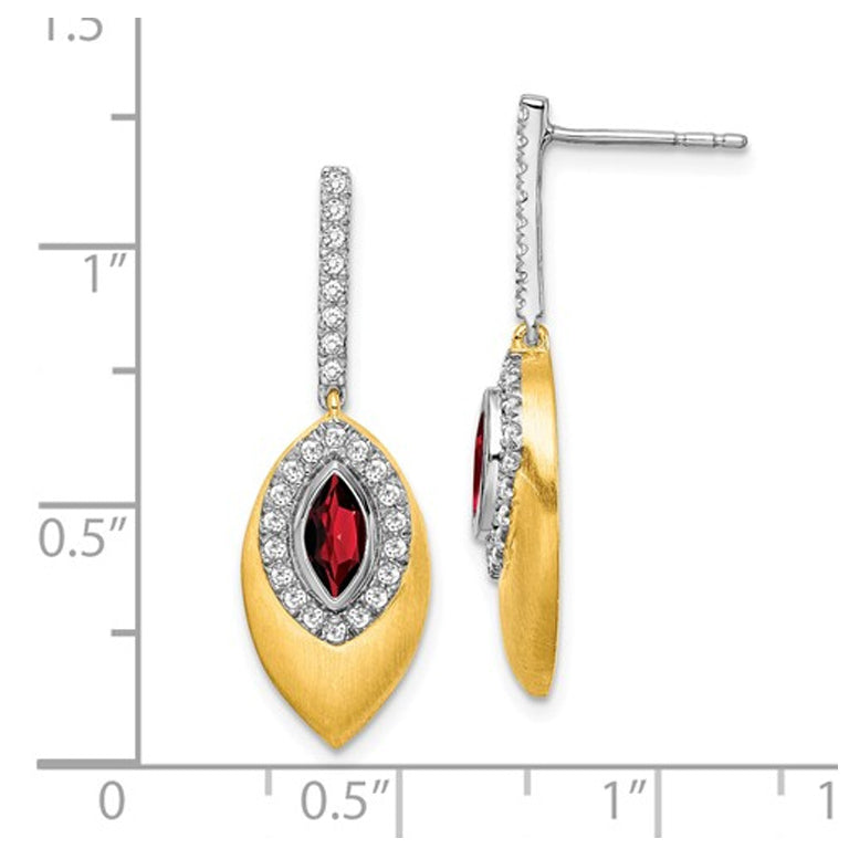 7/10 Carat (ctw) Garnet Drop Earrings in 14K Yellow and White Gold with Diamonds Image 2