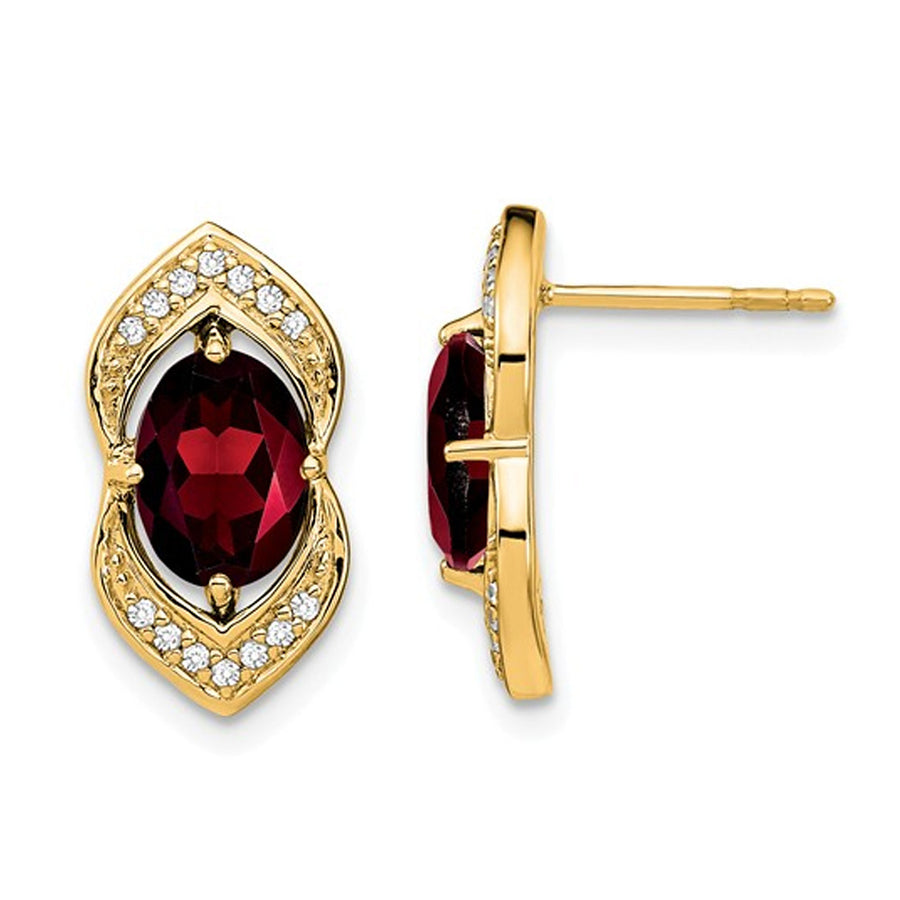 14K Yellow Gold 2.50 Carats (ctw) Natural Garnet Post Earrings with Diamonds Image 1