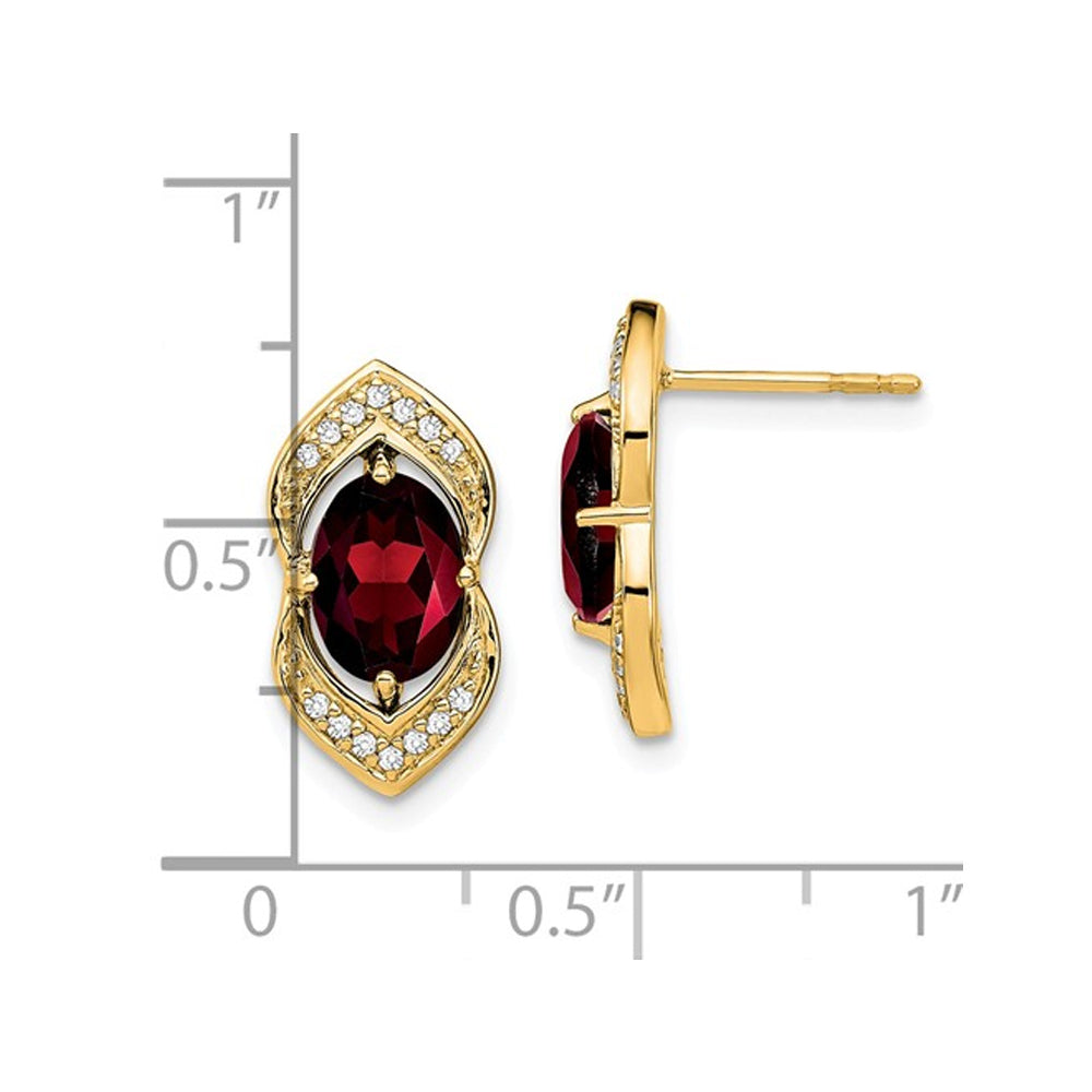 14K Yellow Gold 2.50 Carats (ctw) Natural Garnet Post Earrings with Diamonds Image 2