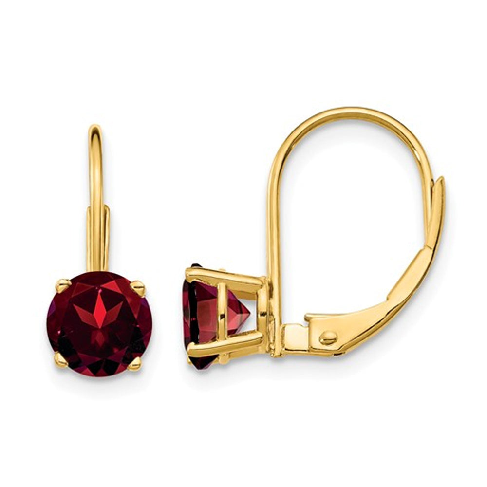 Garnet Leverback Hoop Earrings 2.00 Carat (ctw) in 14K Yellow Gold Image 1