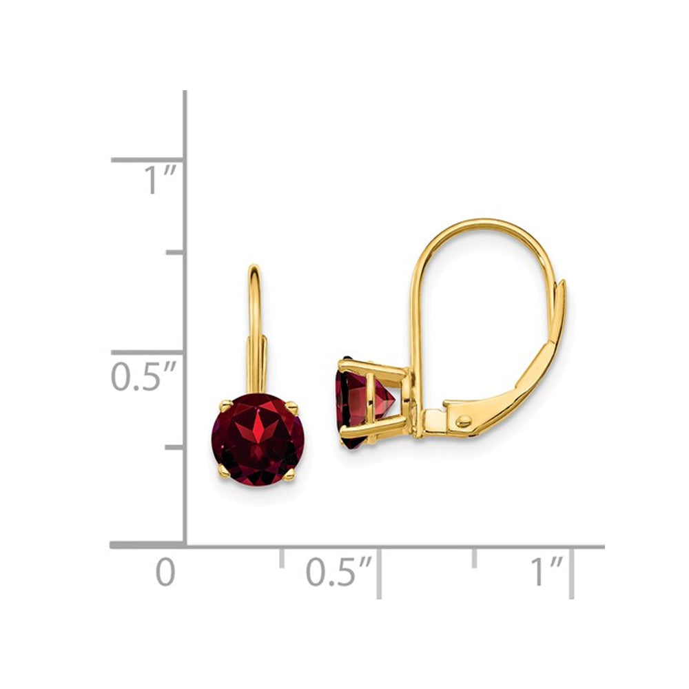 Garnet Leverback Hoop Earrings 2.00 Carat (ctw) in 14K Yellow Gold Image 2