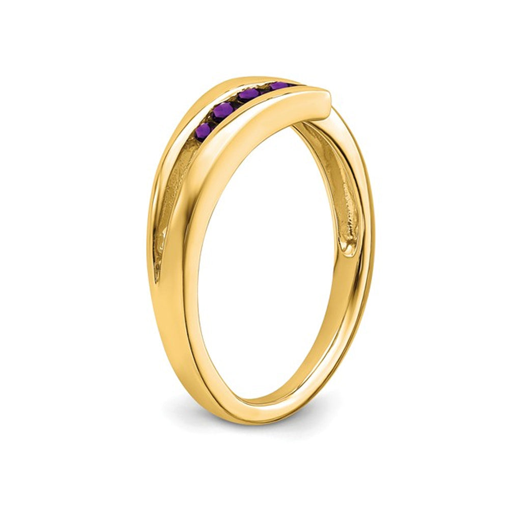 1/5 Carat (ctw) Natural Amethyst Wedding Band Ring in 14K Yellow Gold Image 2