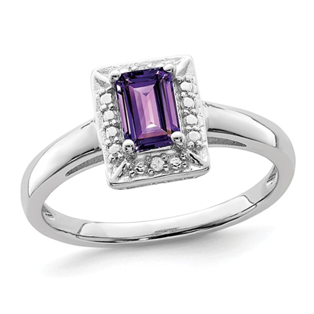 1/2 Carat (ctw) Emerald Cut Amethyst Ring in Sterling Silver Image 1