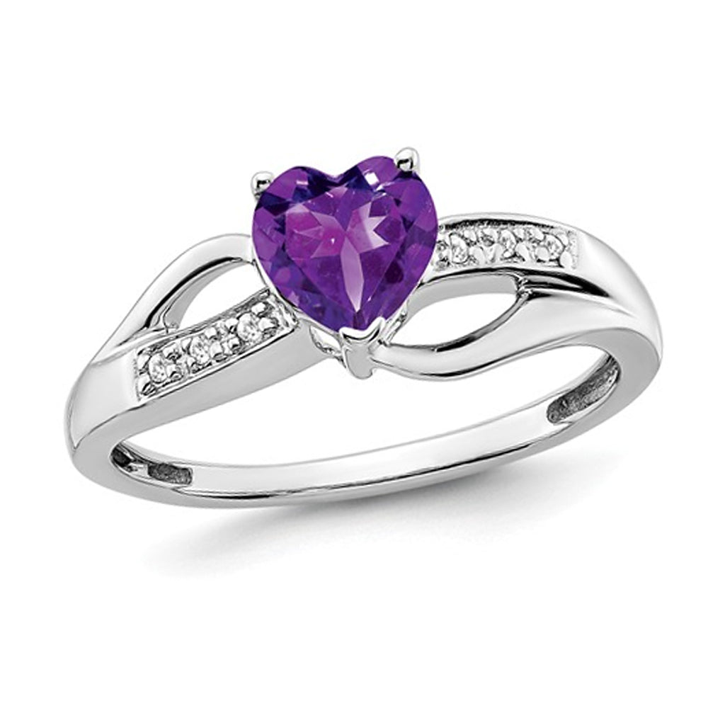 5/8 Carat (ctw) Amethyst Heart Promise Ring in 14K White Gold (SIZE 7) Image 1