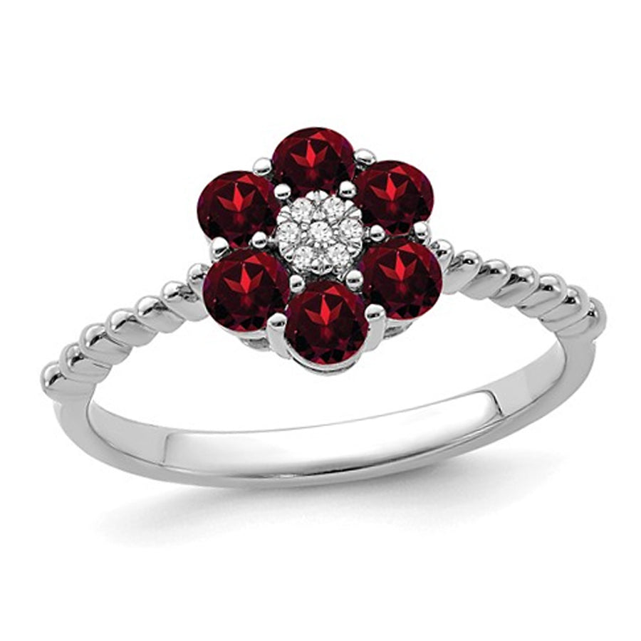 9/10 Carat (ctw) Garnet Flower Ring in 14K White Gold Image 1