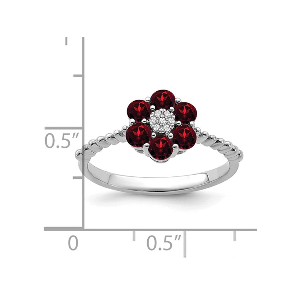 9/10 Carat (ctw) Garnet Flower Ring in 14K White Gold Image 2