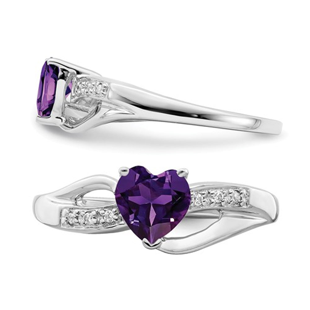5/8 Carat (ctw) Amethyst Heart Promise Ring in 14K White Gold (SIZE 7) Image 3