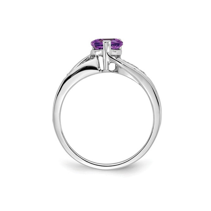 5/8 Carat (ctw) Amethyst Heart Promise Ring in 14K White Gold (SIZE 7) Image 4