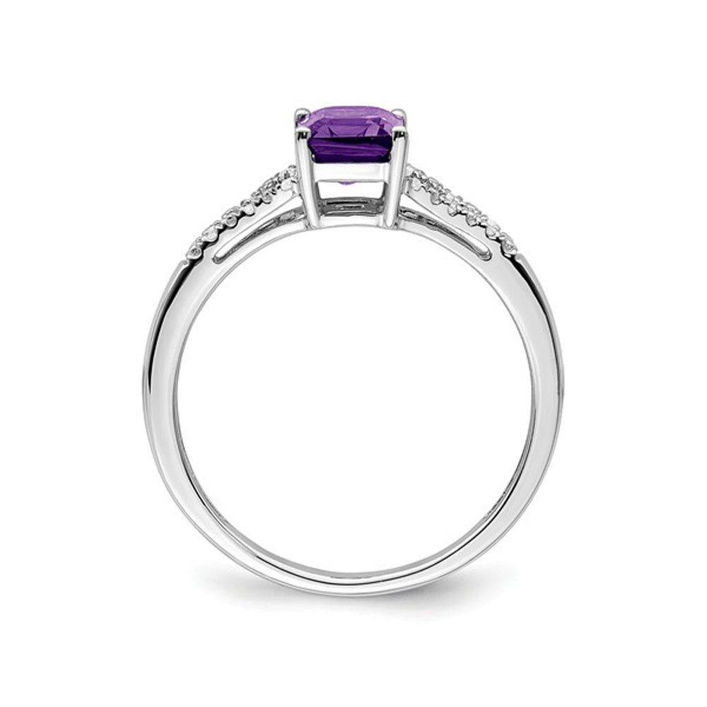 1.10 Carat (ctw) Natural Amethyst Ring in 14K White Gold with Accent Diamonds Image 2