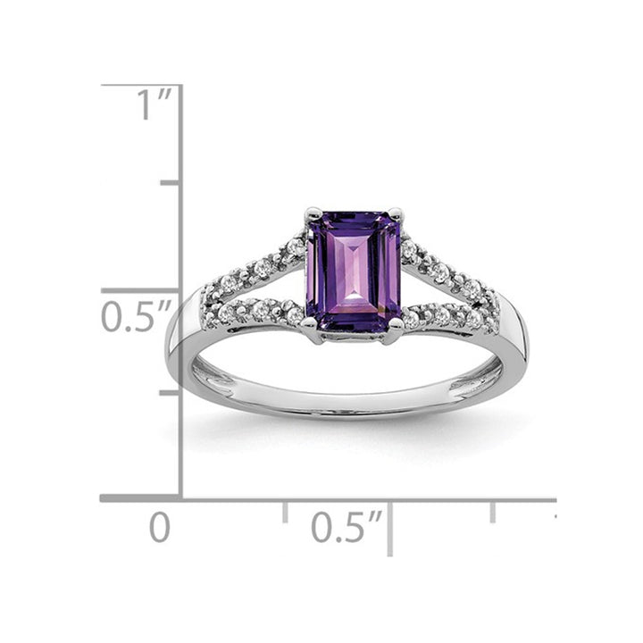 1.10 Carat (ctw) Natural Amethyst Ring in 14K White Gold with Accent Diamonds Image 3