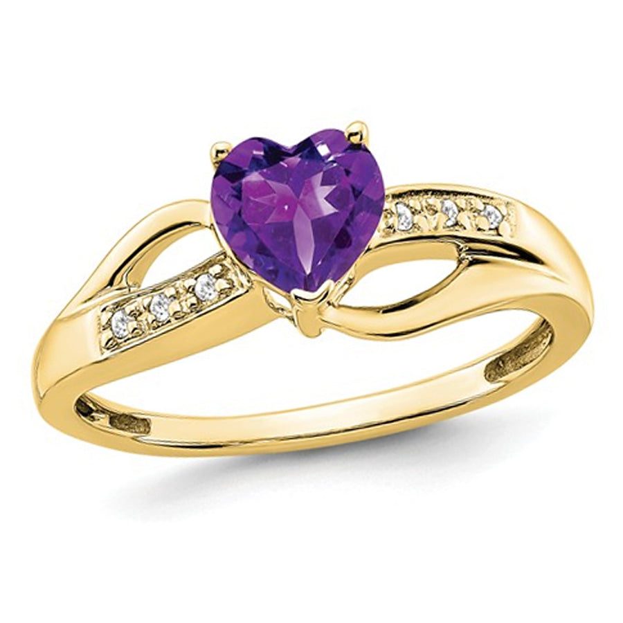 5/8 Carat (ctw) Amethyst Heart Promise Ring in 10K Yellow Gold Image 1
