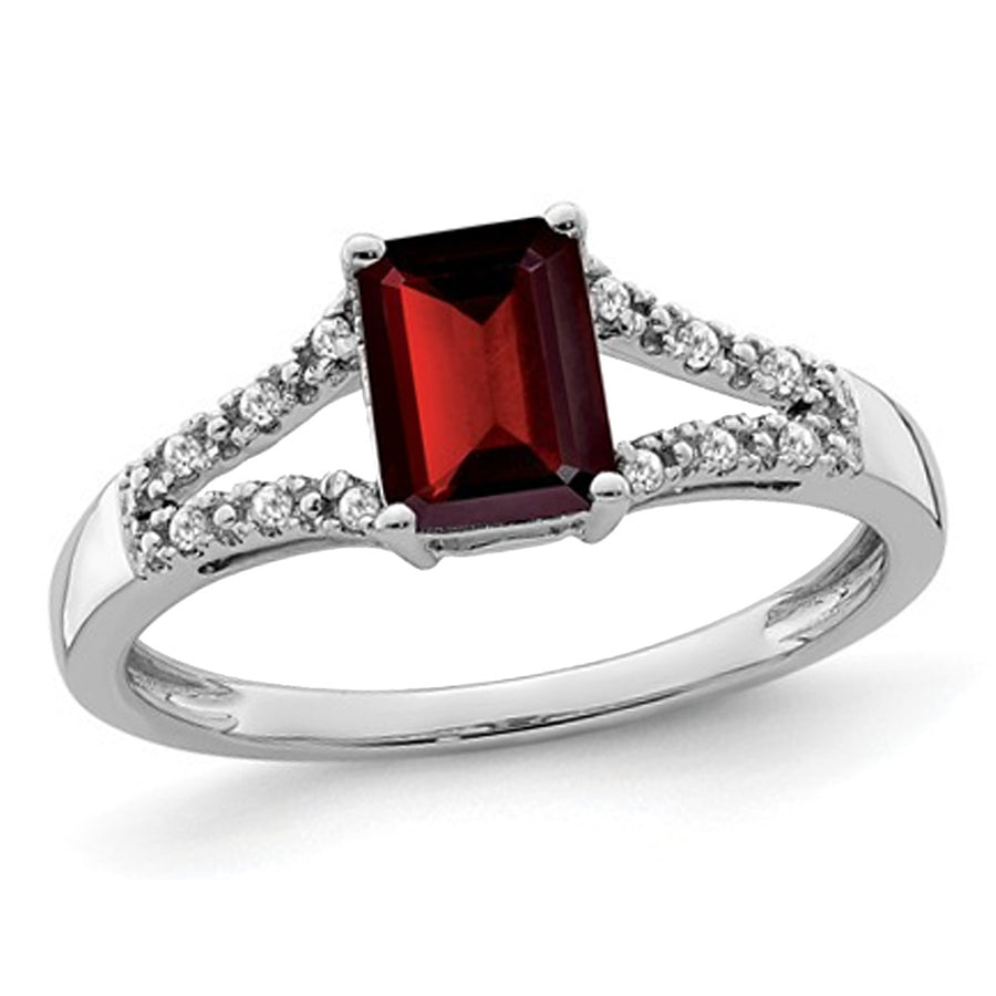 1.25 Carat (ctw) Emerald-Cut Garnet Ring in 14K White Gold with Accent Diamonds Image 1