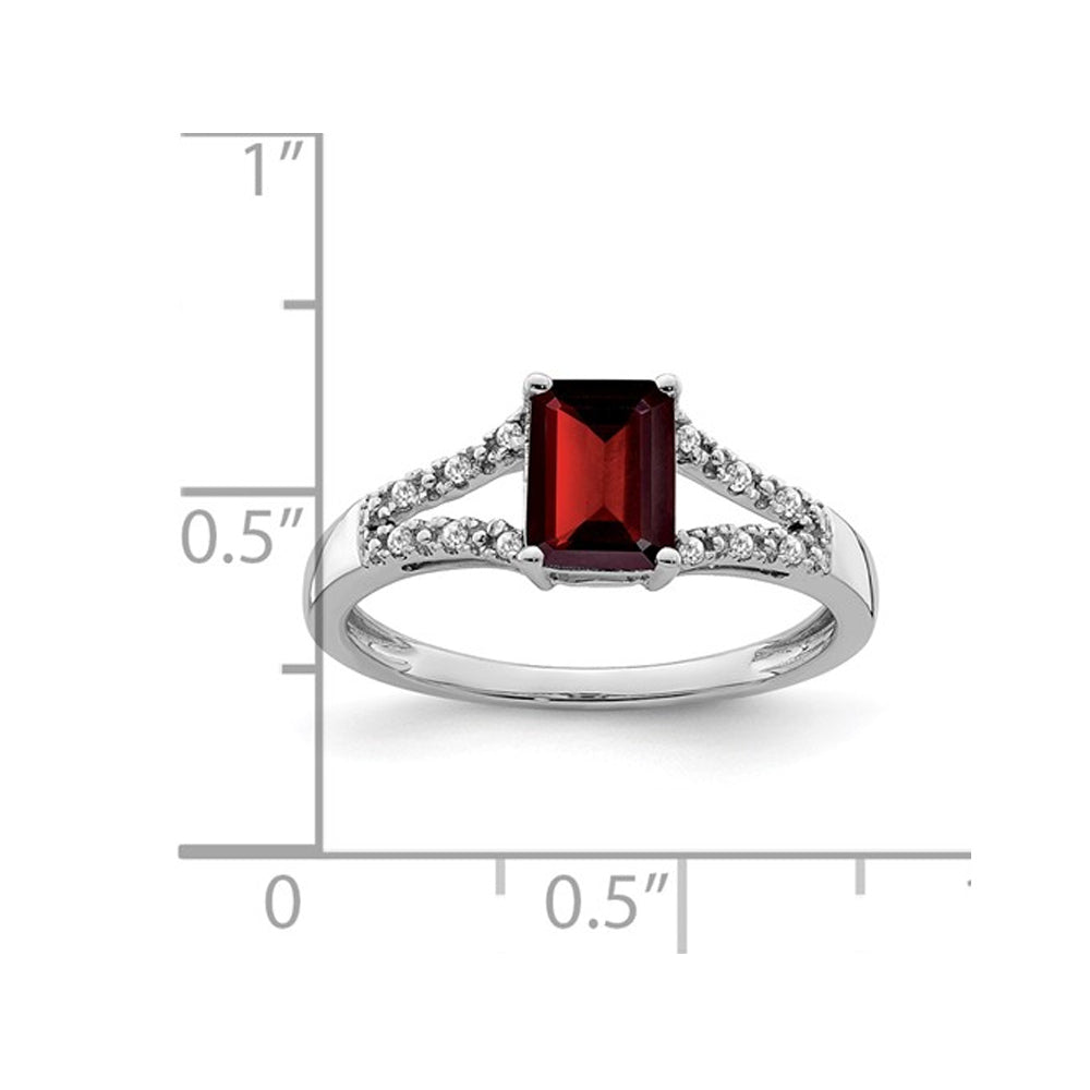 1.25 Carat (ctw) Emerald-Cut Garnet Ring in 14K White Gold with Accent Diamonds Image 2
