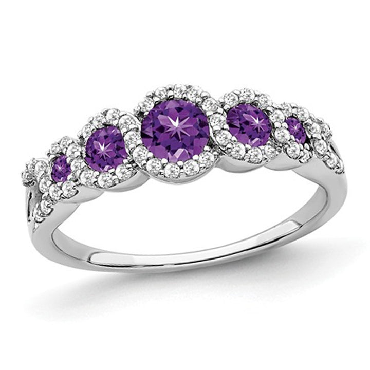 1/2 Carat (ctw) Natural Amethyst and Diamonds Ring 1/4 Carat (ctw) in 14K White Gold Image 1