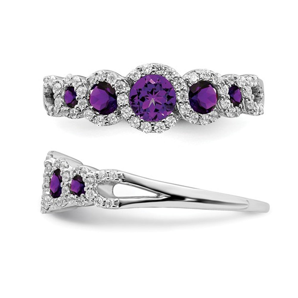 1/2 Carat (ctw) Natural Amethyst and Diamonds Ring 1/4 Carat (ctw) in 14K White Gold Image 2