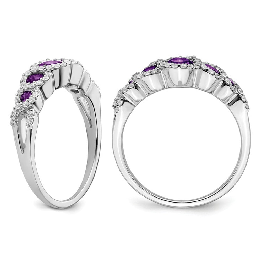 1/2 Carat (ctw) Natural Amethyst and Diamonds Ring 1/4 Carat (ctw) in 14K White Gold Image 3