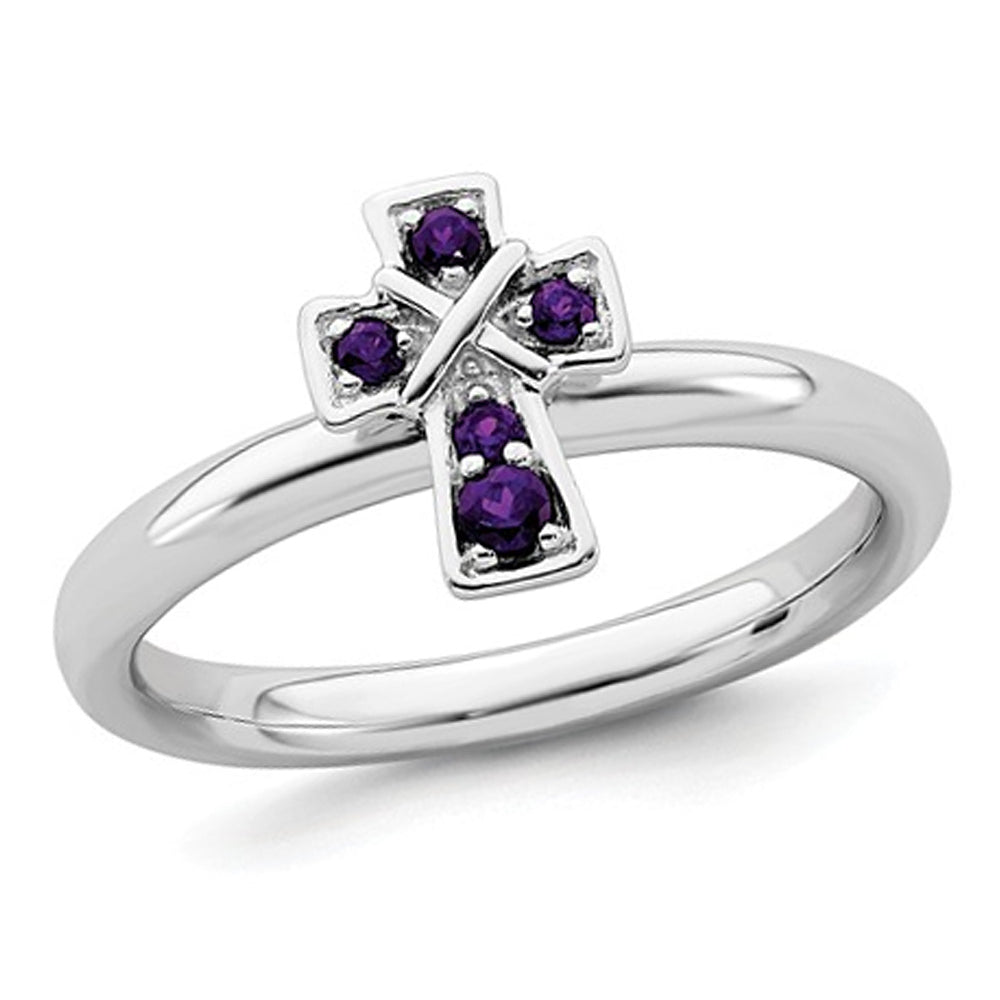 1/10 Carat Amethyst Cross ring in Sterling Silver Image 1