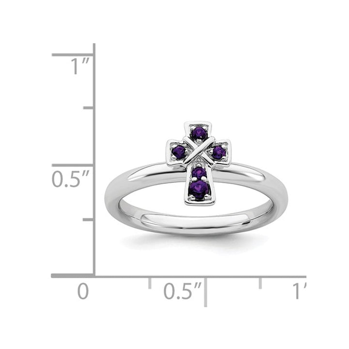 1/10 Carat Amethyst Cross ring in Sterling Silver Image 2