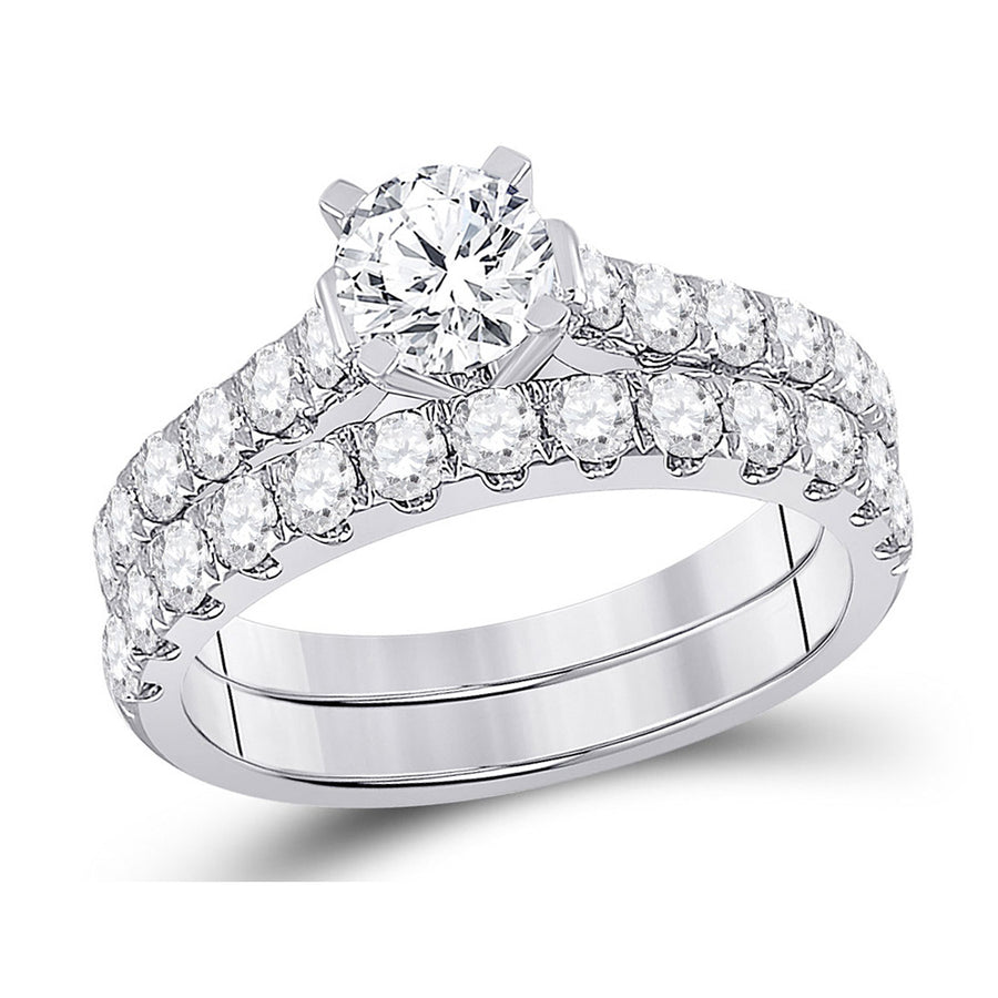 2.00 Carat (Color G-HI1-I2) Diamond Engagement Ring and Wedding Band Set in 14K White Gold Image 1