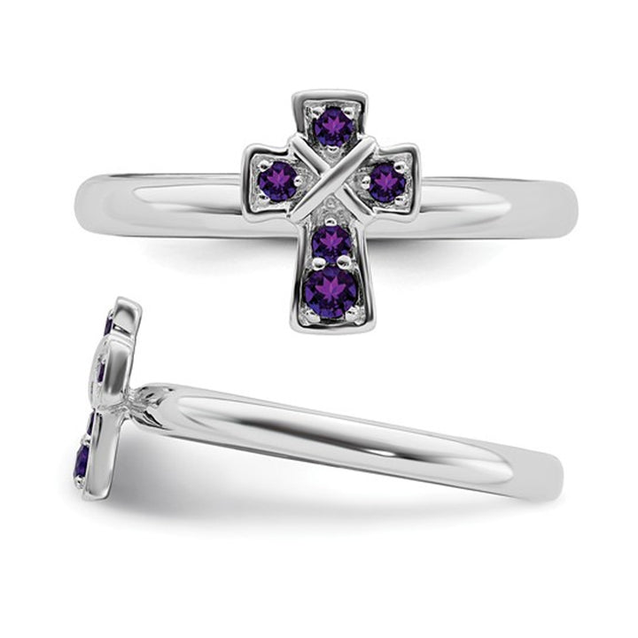 1/10 Carat Amethyst Cross ring in Sterling Silver Image 3