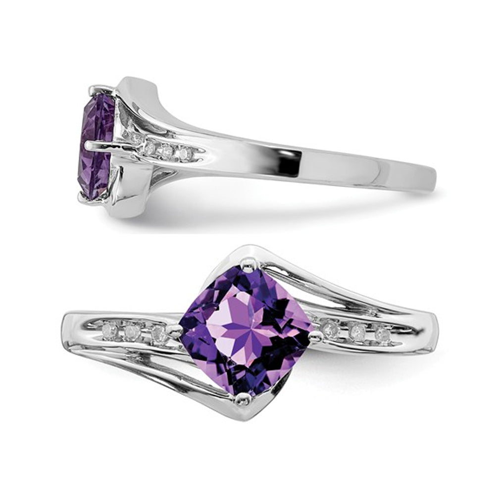 1.25 Carat (ctw) Natural Cushion-Cut Amethyst Ring in Sterling Silver Image 3