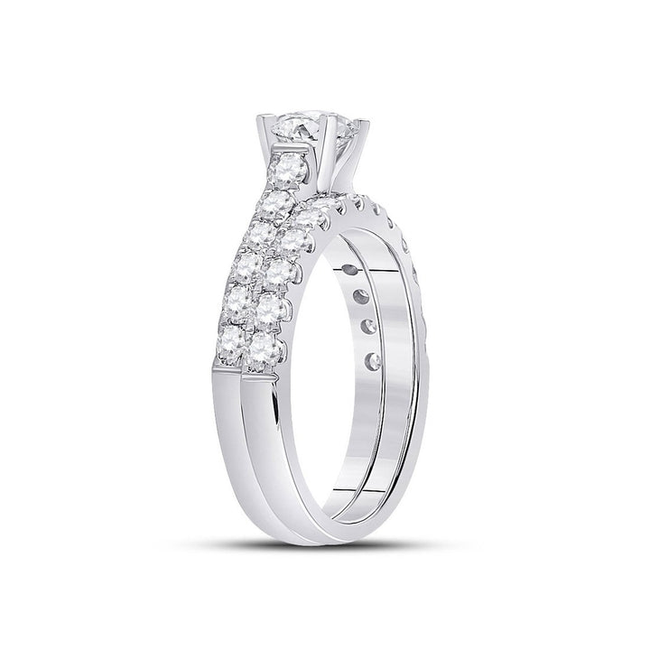 2.00 Carat (Color G-H I1-I2) Diamond Engagement Ring and Wedding Band Set in 14K White Gold Image 4