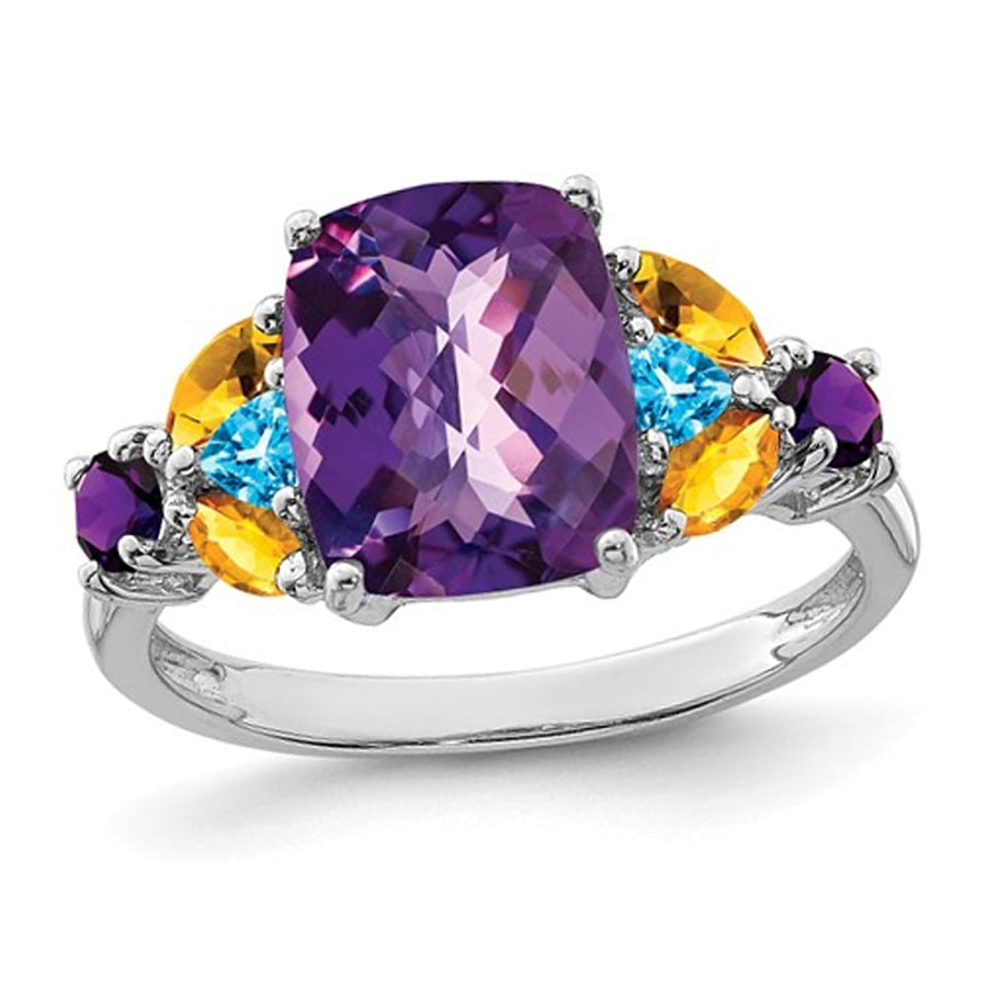 3.00 Carat (ctw) Amethyst Citrine and Blue Topaz Ring in Sterling Silver Image 1