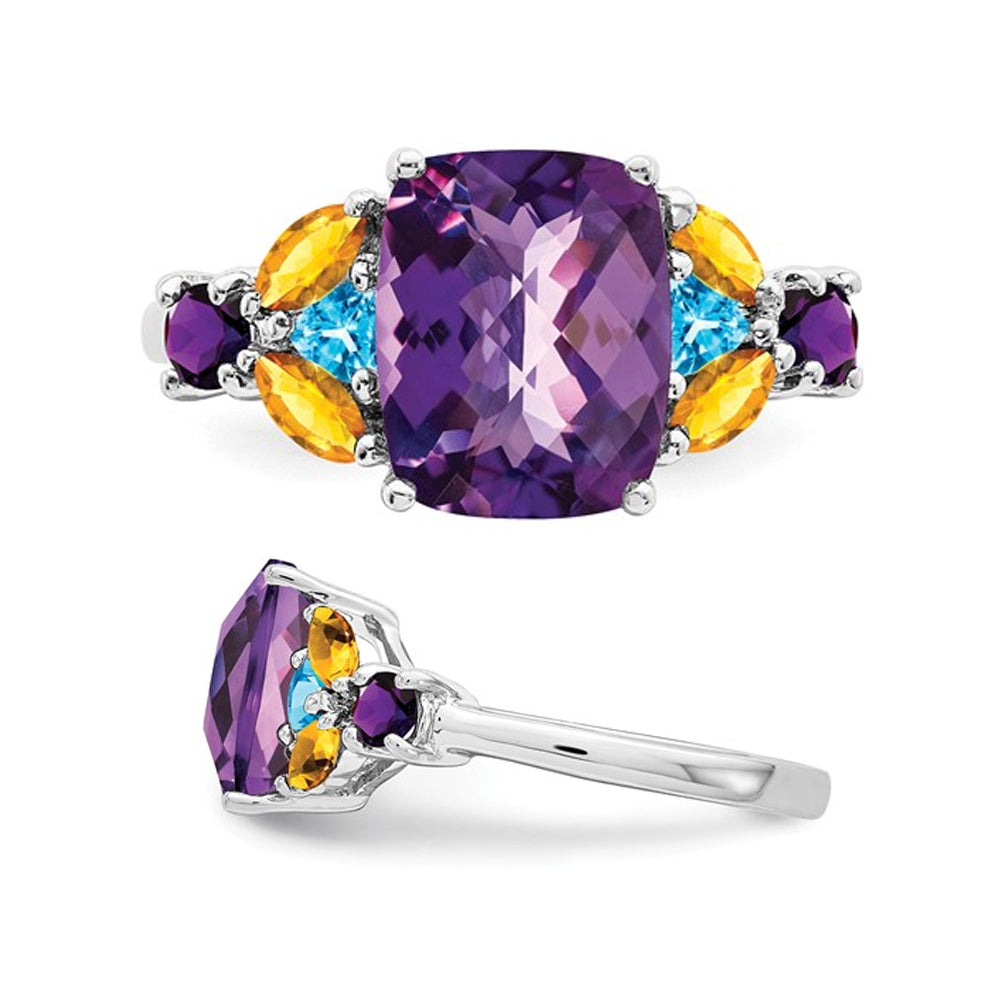 3.00 Carat (ctw) Amethyst Citrine and Blue Topaz Ring in Sterling Silver Image 2