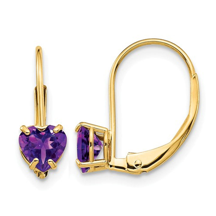 4/5 Carat (ctw) Amethyst Heart Earrings in 14K Yellow Gold Image 1