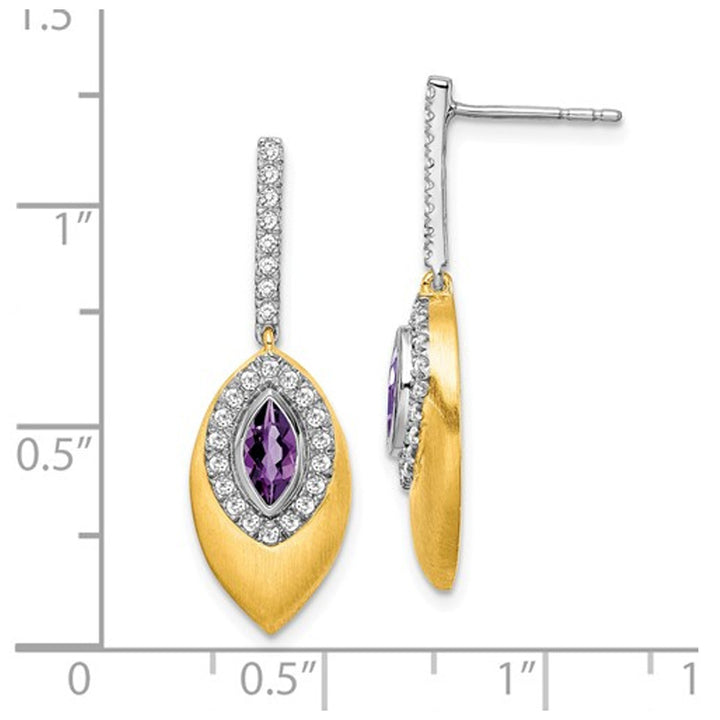 7/10 Carat (ctw) Natural Amethyst Dangle Drop Earrings in 14K Yellow Gold and Diamonds Image 2