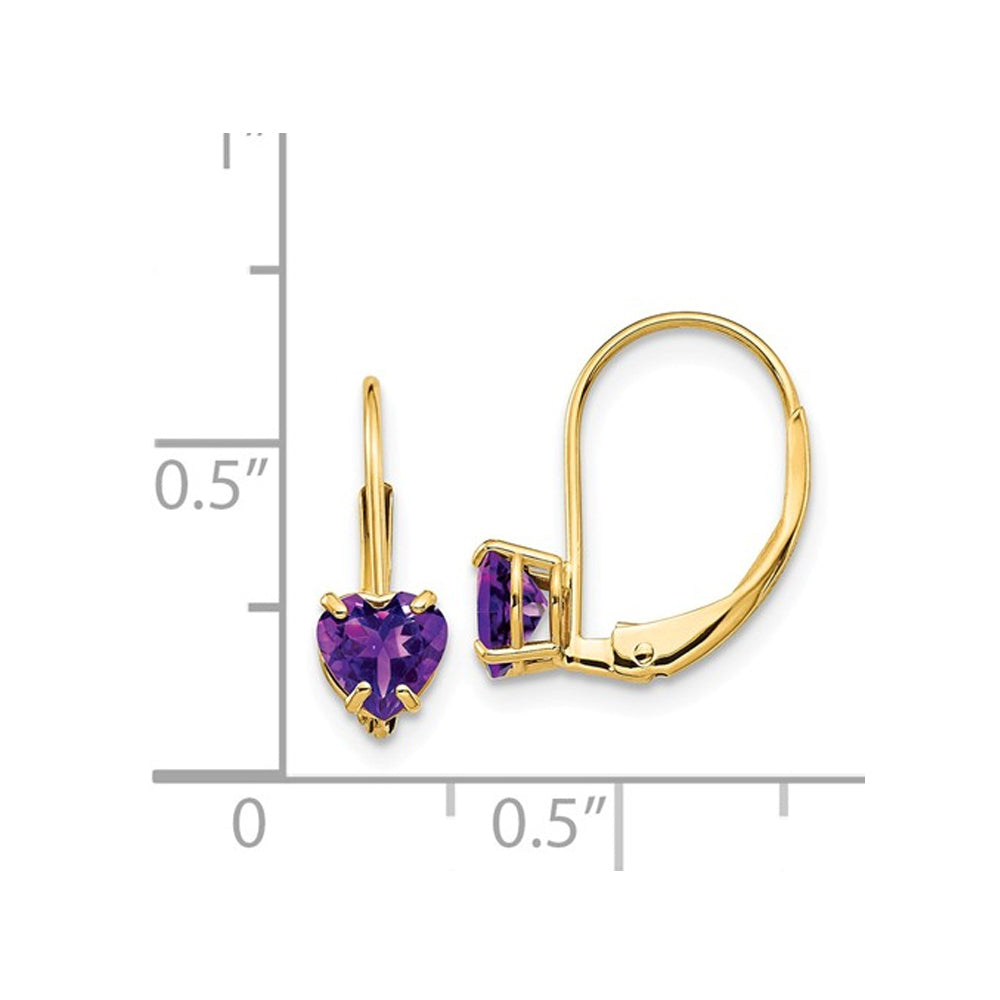 4/5 Carat (ctw) Amethyst Heart Earrings in 14K Yellow Gold Image 2