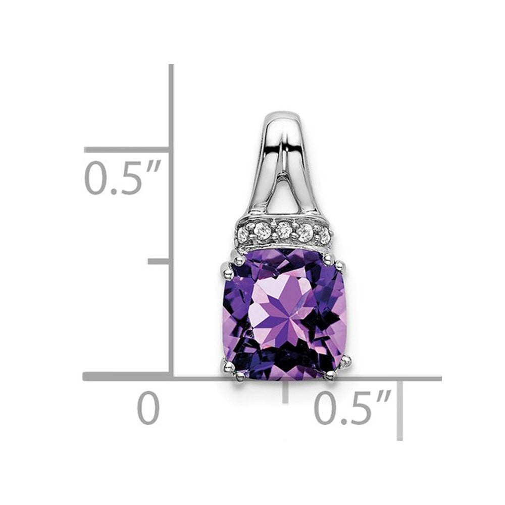 1.25 Carat (ctw) Cushion Cut Amethyst Pendant Necklace in 14K White Gold with Accent Diamonds and Chain Image 2