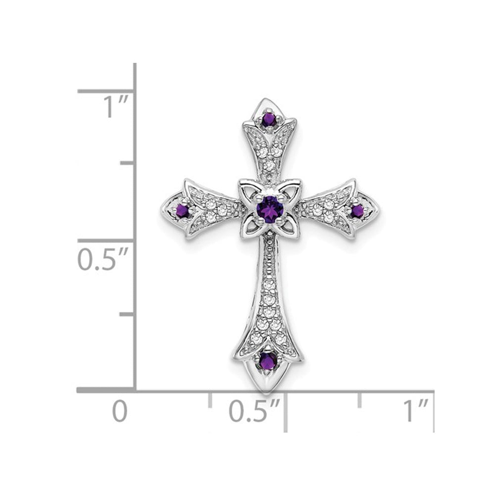 1/10 Carat (ctw) Amethyst Cross Pendant Necklace in 14K White Gold with Diamonds and Chain Image 2