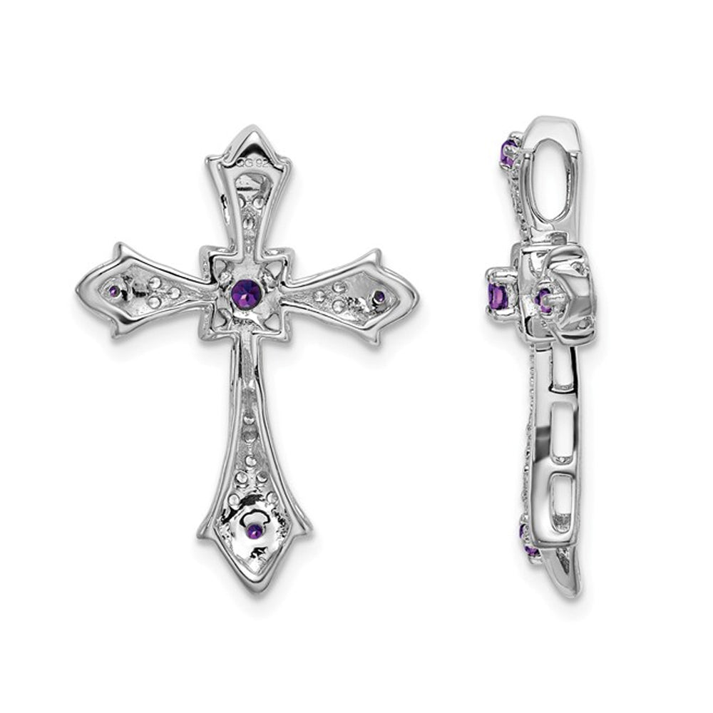 1/10 Carat (ctw) Amethyst Cross Pendant Necklace in 14K White Gold with Diamonds and Chain Image 3