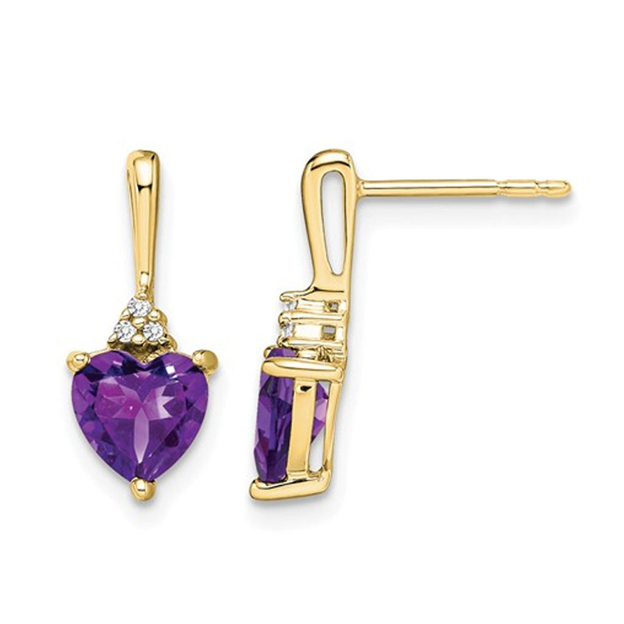1.50 Carat (ctw) Natural Amethyst Dangle Heart Earrings in 10K Yellow GoldAccents Image 1