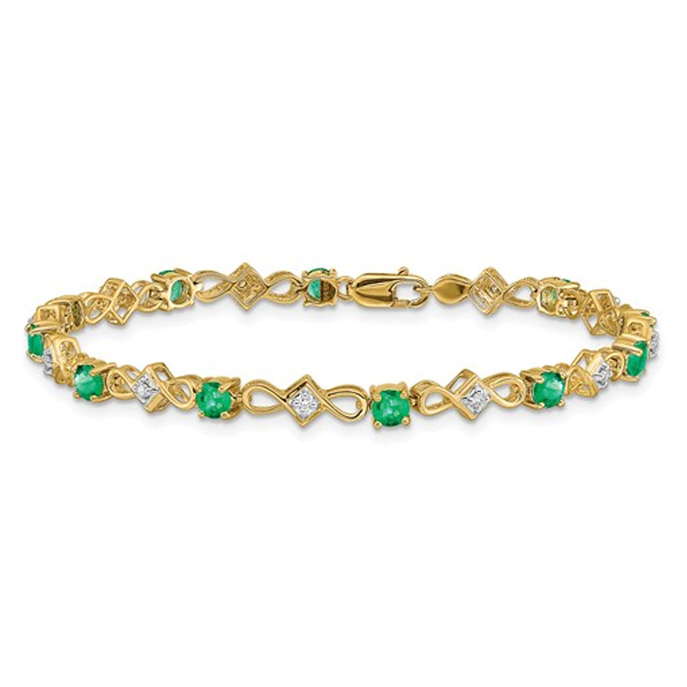 1.65 Carat (ctw) Emerald Infinity Bracelet in 14K yellow Gold with Diamonds 1/10 Carat (ctw) Image 1
