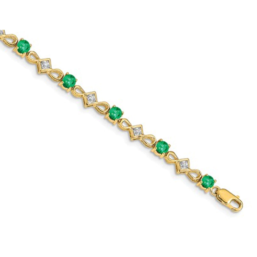 1.65 Carat (ctw) Emerald Infinity Bracelet in 14K yellow Gold with Diamonds 1/10 Carat (ctw) Image 2