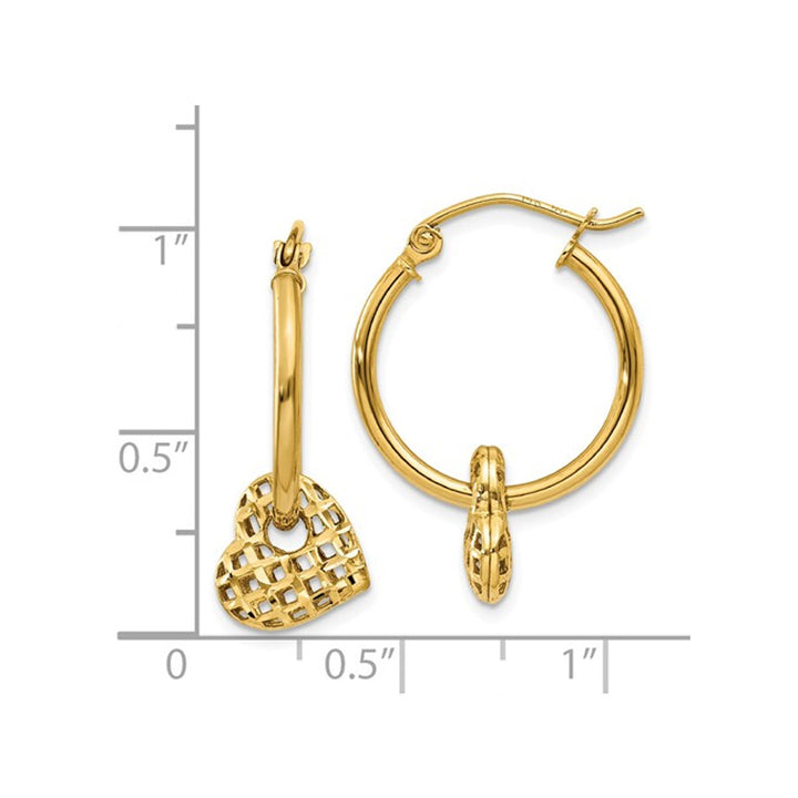 14K Yellow Gold Polished Moveable Heart Hoop Earrings Image 3