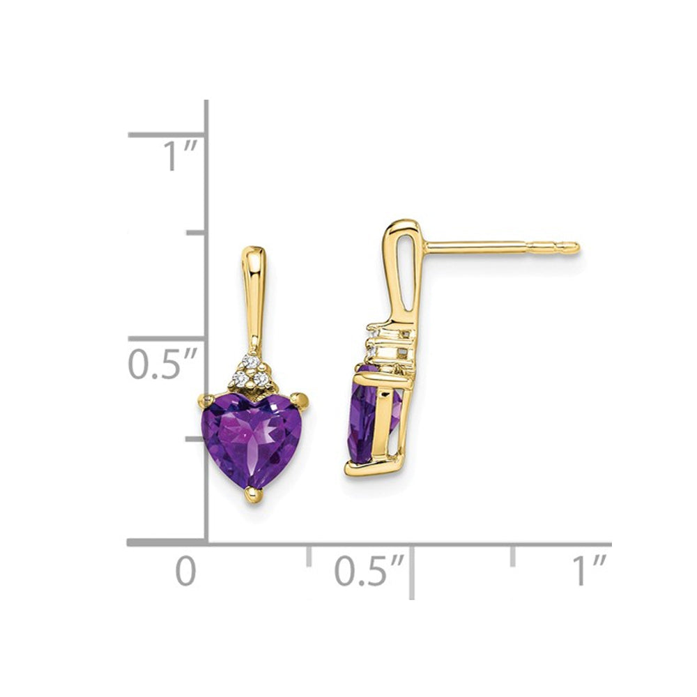 1.50 Carat (ctw) Natural Amethyst Dangle Heart Earrings in 10K Yellow GoldAccents Image 2