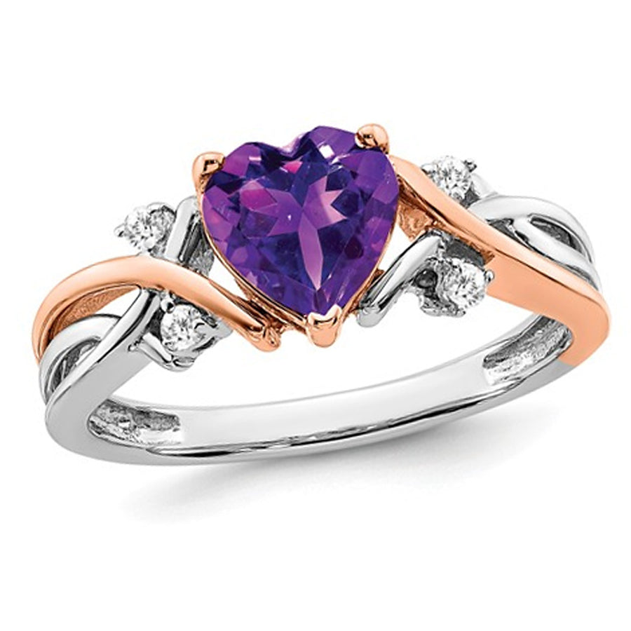 1.12 Carat (ctw) Amethyst Heart Promise Ring in 14K White and Pink Gold Image 1