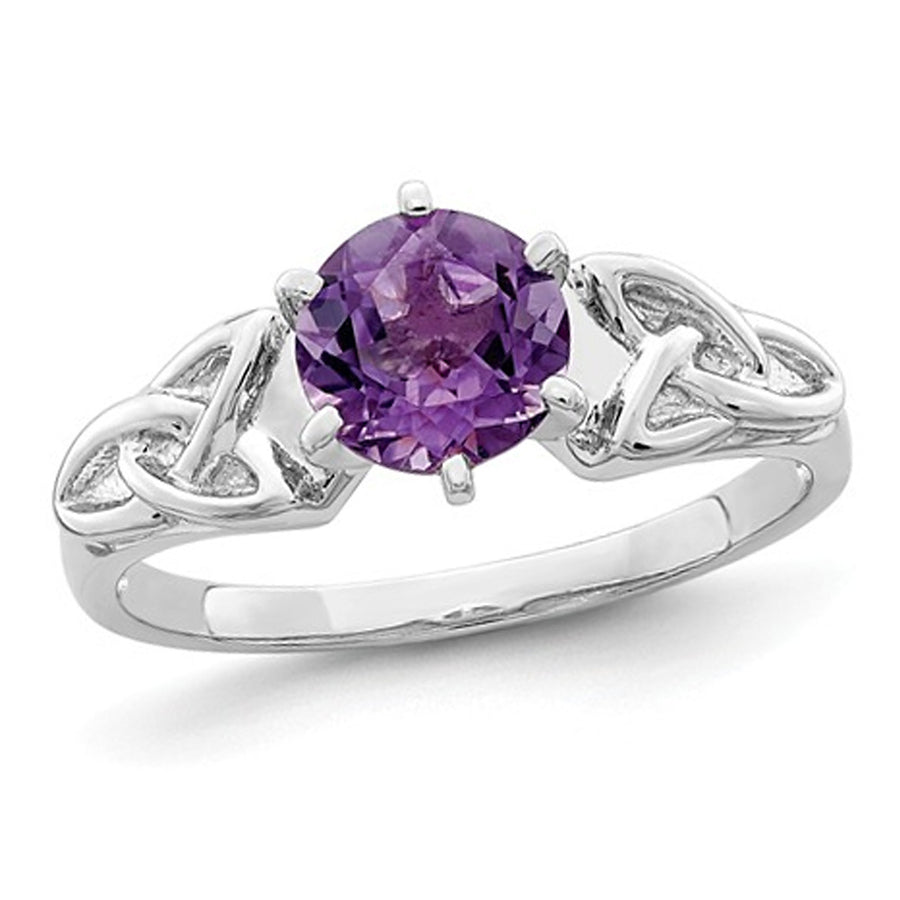 1.00 Carat (ctw) Amethyst Celtic Trinity Ring in Sterling Silver Image 1