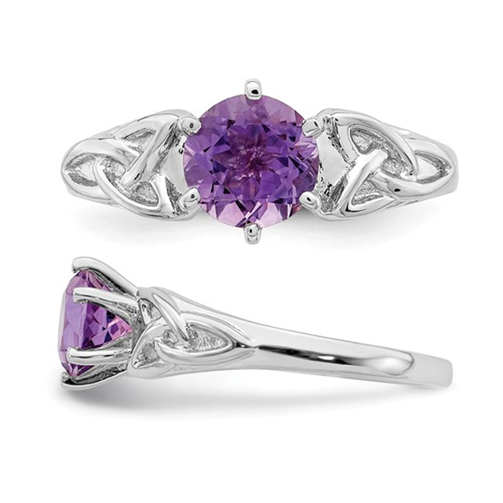1.00 Carat (ctw) Amethyst Celtic Trinity Ring in Sterling Silver Image 2