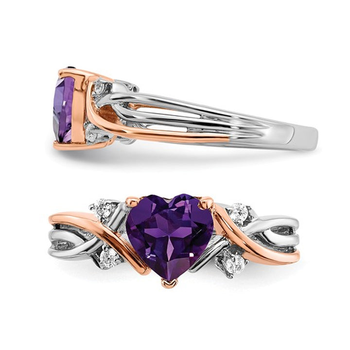 1.12 Carat (ctw) Amethyst Heart Promise Ring in 14K White and Pink Gold Image 3